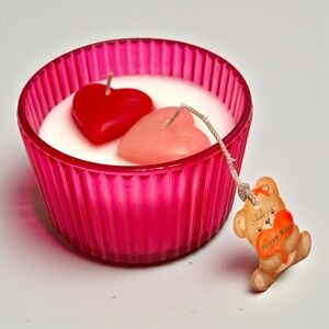 Kawaii Pink and Red Heart Candle – Glass Jar, Berry Kiss, Cute Gift Idea - NWT
